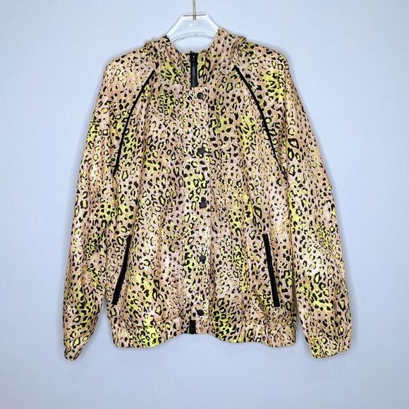Elodie Tan Leopard Print Windbreaker Jacket Hooded Pockets Full Zip Size M - Picture 1 of 11